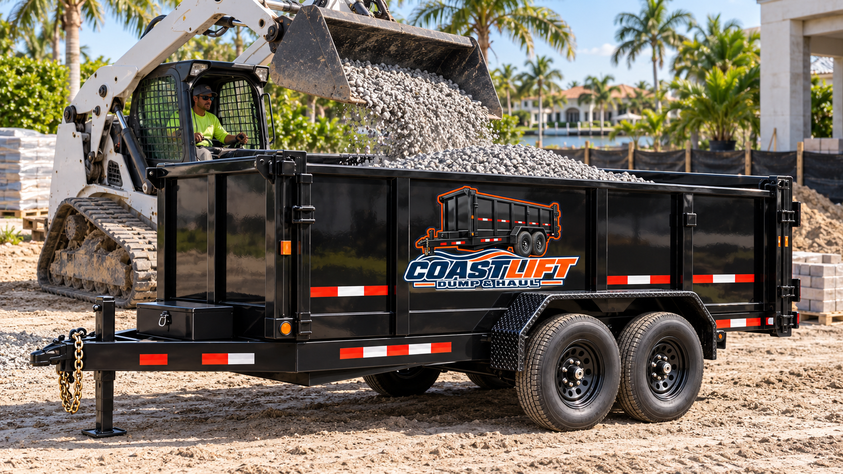CoastLift 7 by 16 dump trailer at a gravel & aggregates jobsite